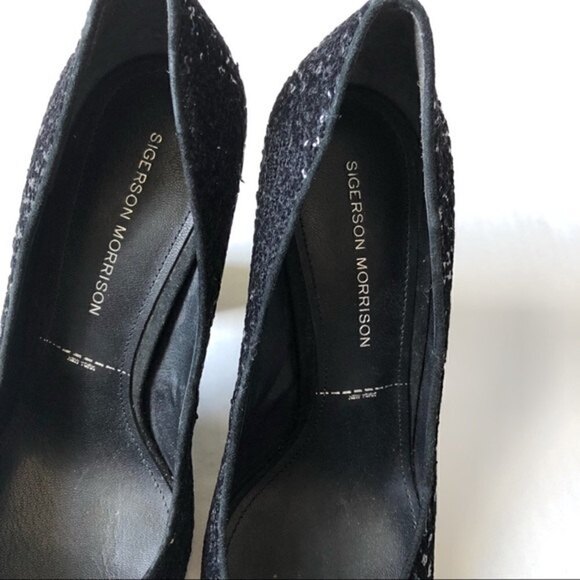 sigerson Morrison Black Pumps Shoes Genuine Suede & Sequins Block High Heels 9 - Picture 5 of 12